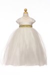 Ivory Poly Silk & Tulle Overlayed Empire Waist Dress with Cup Sleeves Ivory Poly Silk & Tulle Overlayed Empire Waist Dress with Cup Sleeves